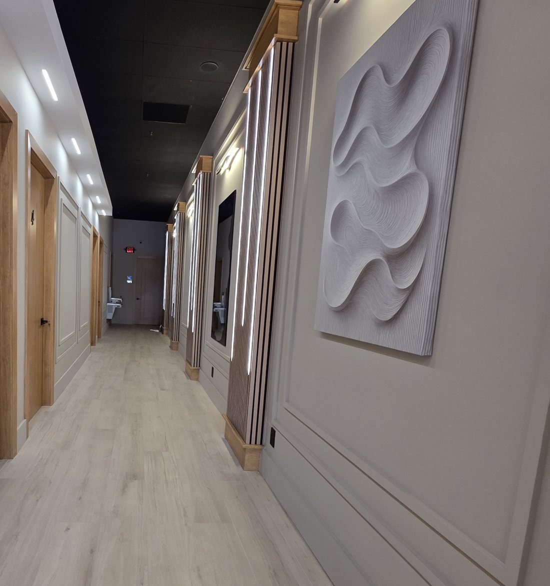 The oak slat hallway