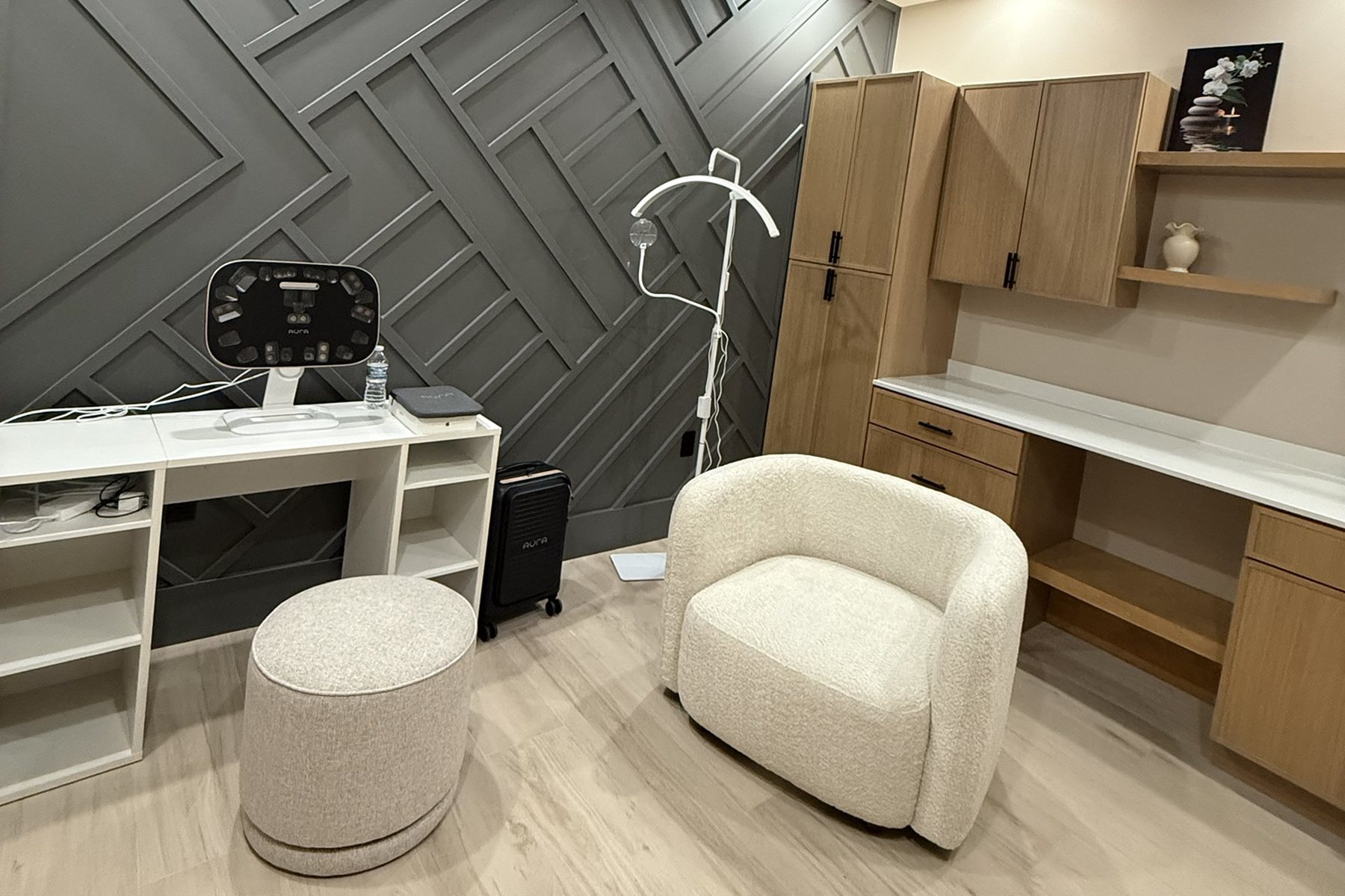 The consultation room at Donna Aesthetics, with the 3D skin analysis device on the desk